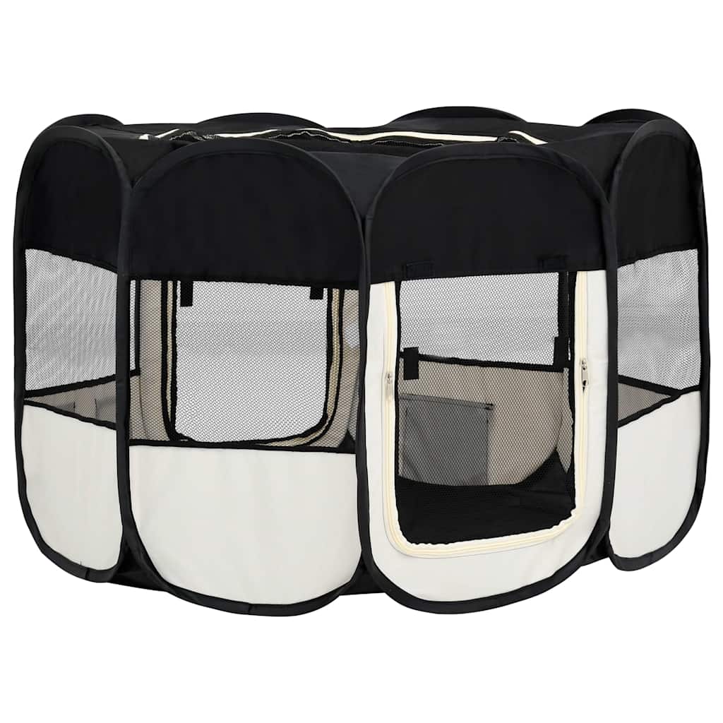 Foldable Dog Playpen with Carrying Bag Black 125x125x61 cm