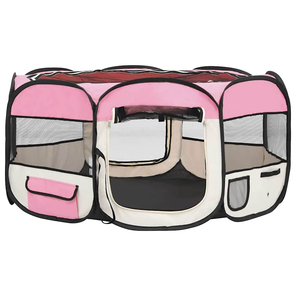 Foldable Dog Playpen with Carrying Bag Pink 145x145x61 cm