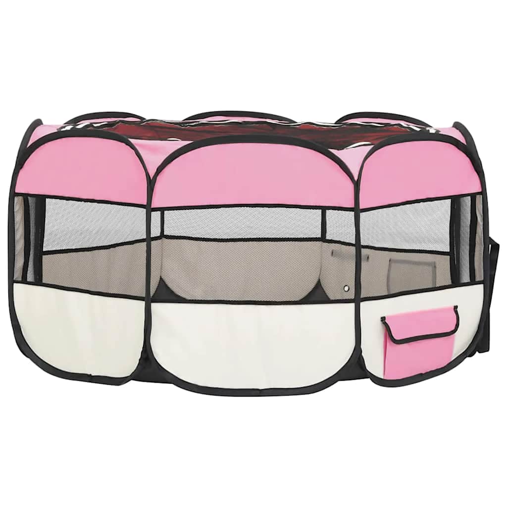 Foldable Dog Playpen with Carrying Bag Pink 145x145x61 cm