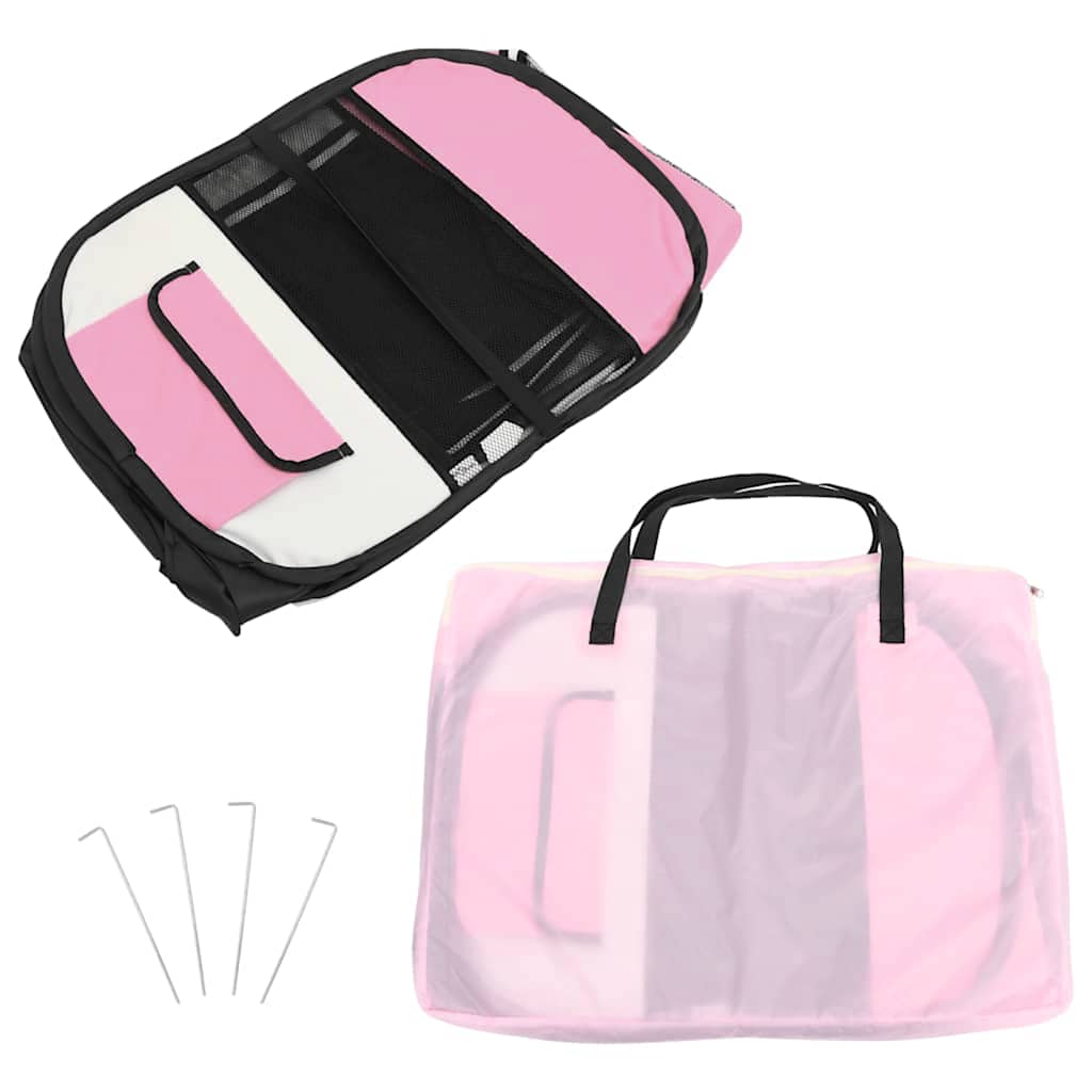 Foldable Dog Playpen with Carrying Bag Pink 145x145x61 cm
