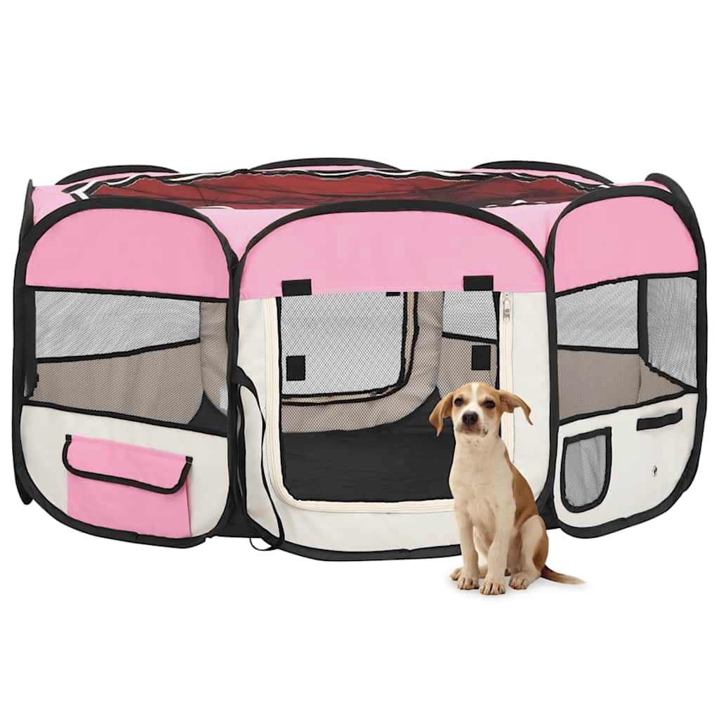 Foldable Dog Playpen with Carrying Bag Pink 145x145x61 cm