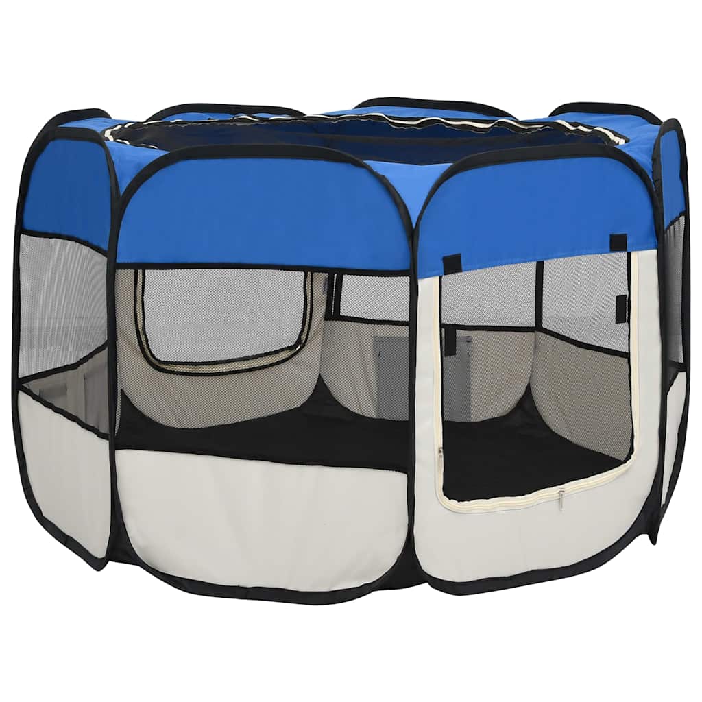 Foldable Dog Playpen with Carrying Bag Blue 90x90x58 cm