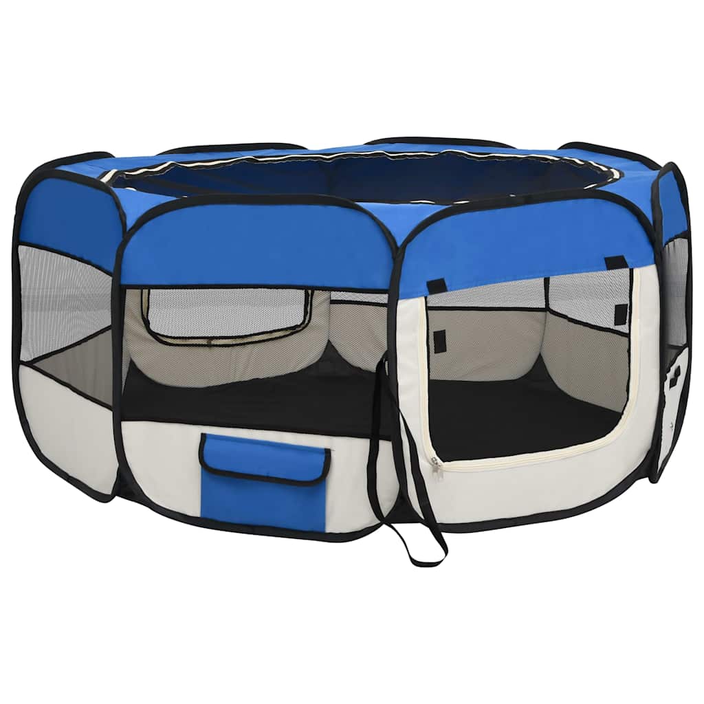 Foldable Dog Playpen with Carrying Bag Blue 145x145x61 cm