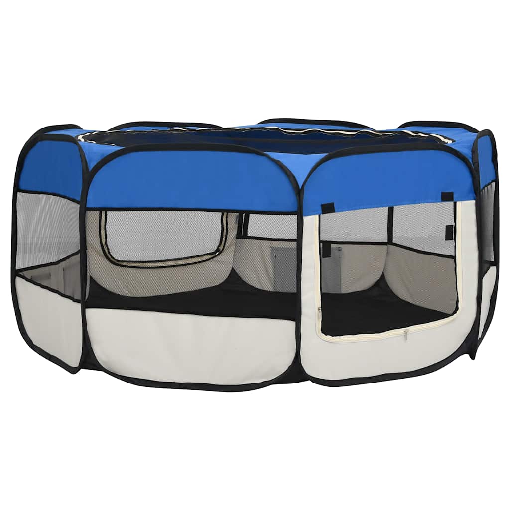 Foldable Dog Playpen with Carrying Bag Blue 145x145x61 cm