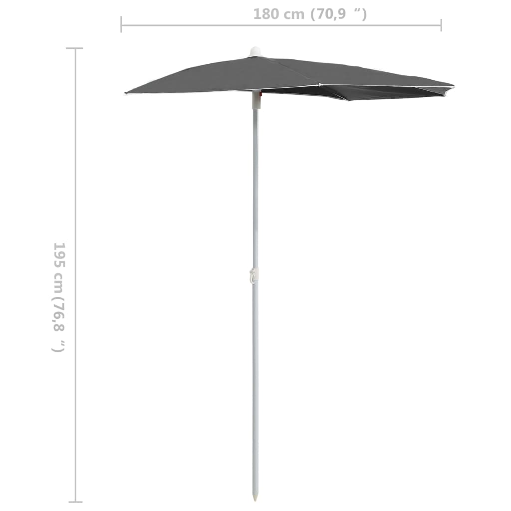 Garden Half Parasol with Pole 180x90 cm Anthracite