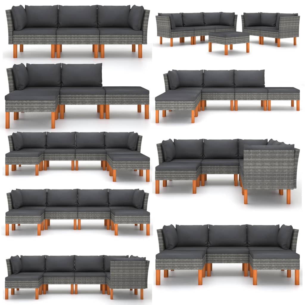 Garden Sofa Poly Rattan and Solid Eucalyptus Wood