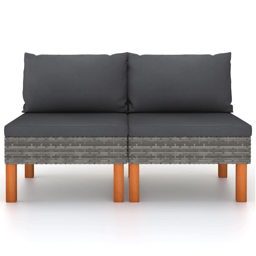 Middle Sofas 2 pcs Poly Rattan and Solid Eucalyptus Wood