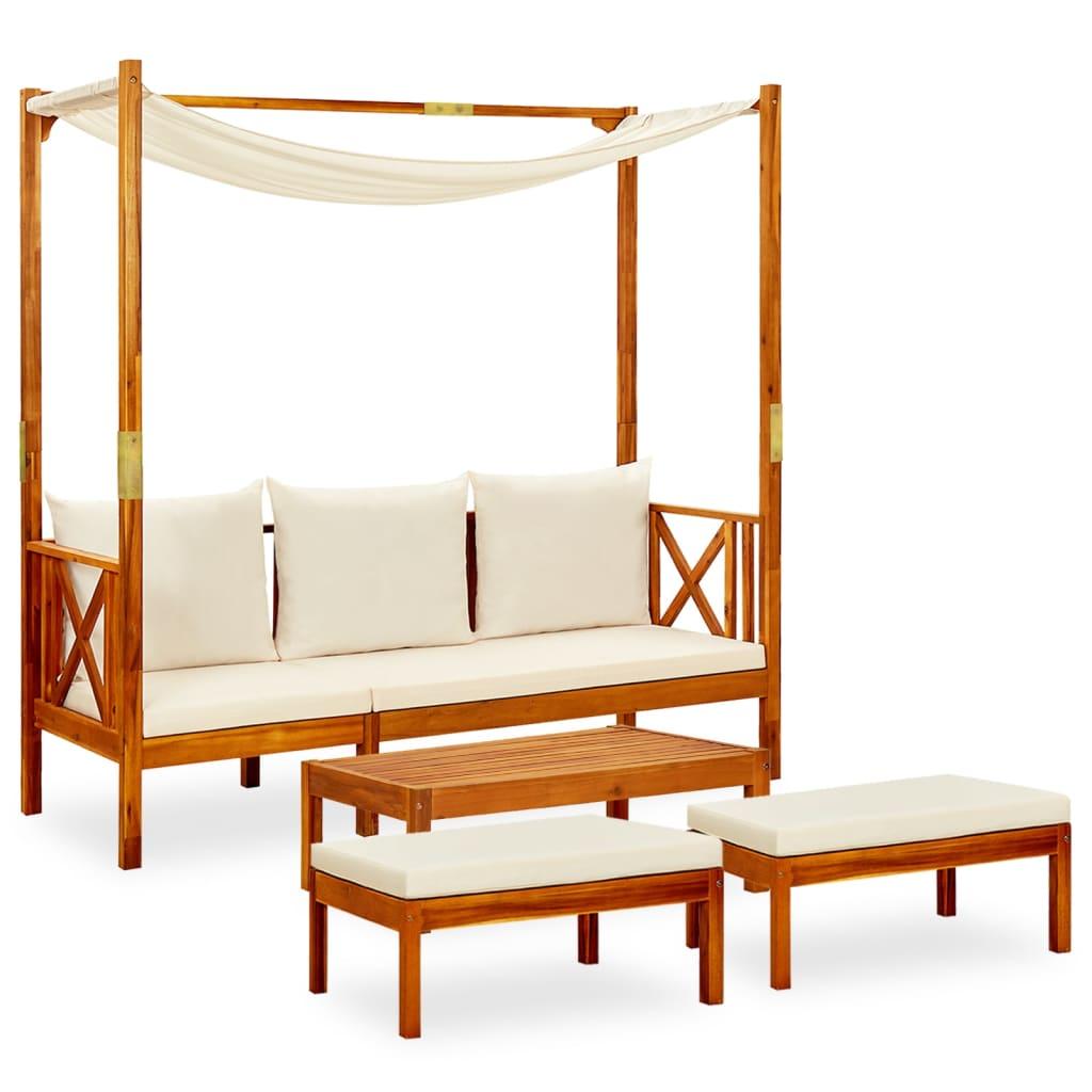 Garden Bench with Table &amp; Footrests Solid Acacia Wood