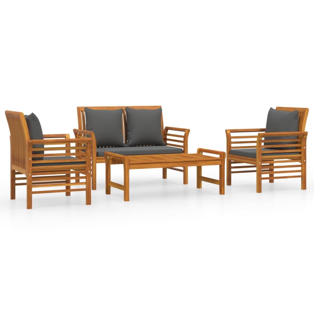 4 Piece Garden Lounge Set with Cushions Solid Wood Acacia