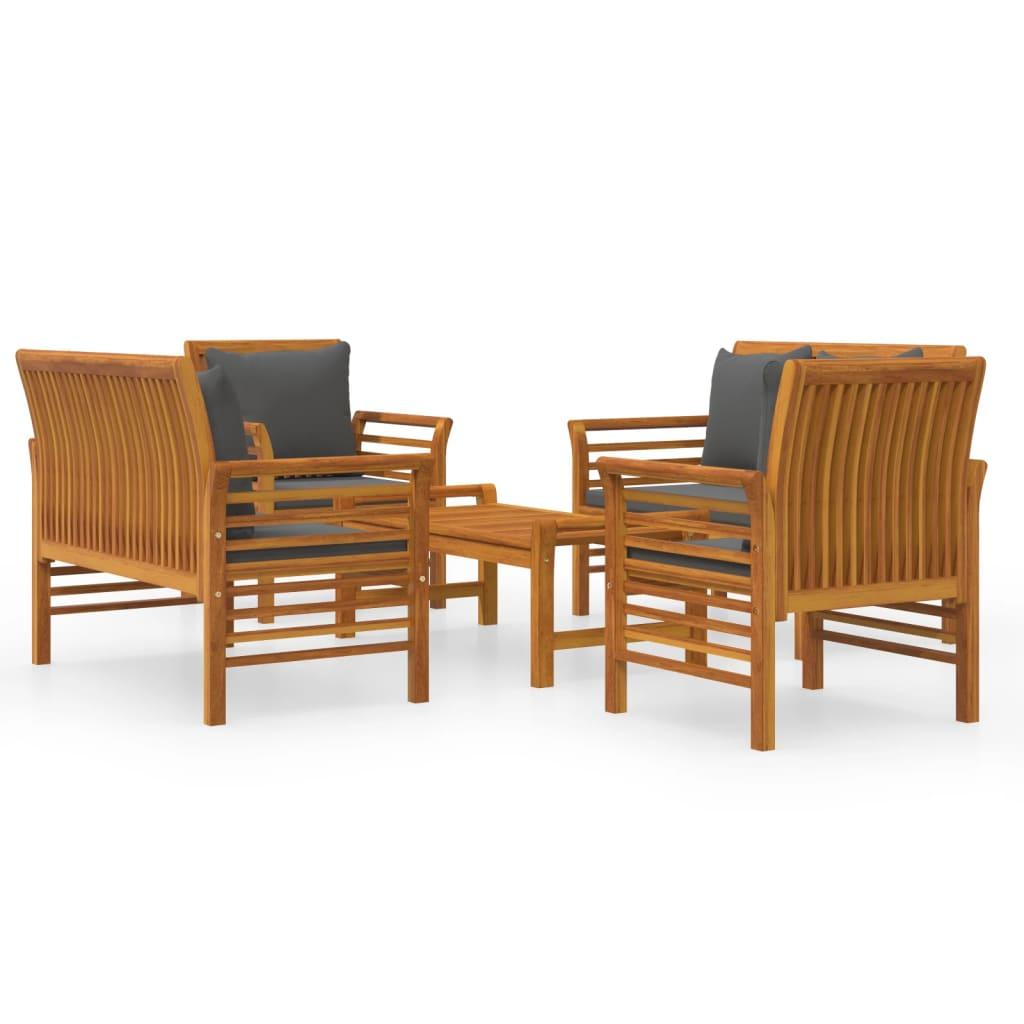 5 Piece Garden Lounge Set with Cushions Solid Wood Acacia