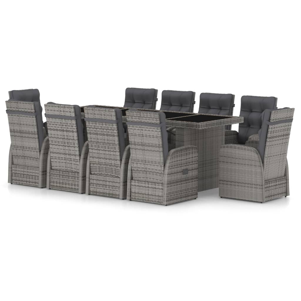 11 Piece Outdoor Dining Set with Cushions Poly Rattan Grey