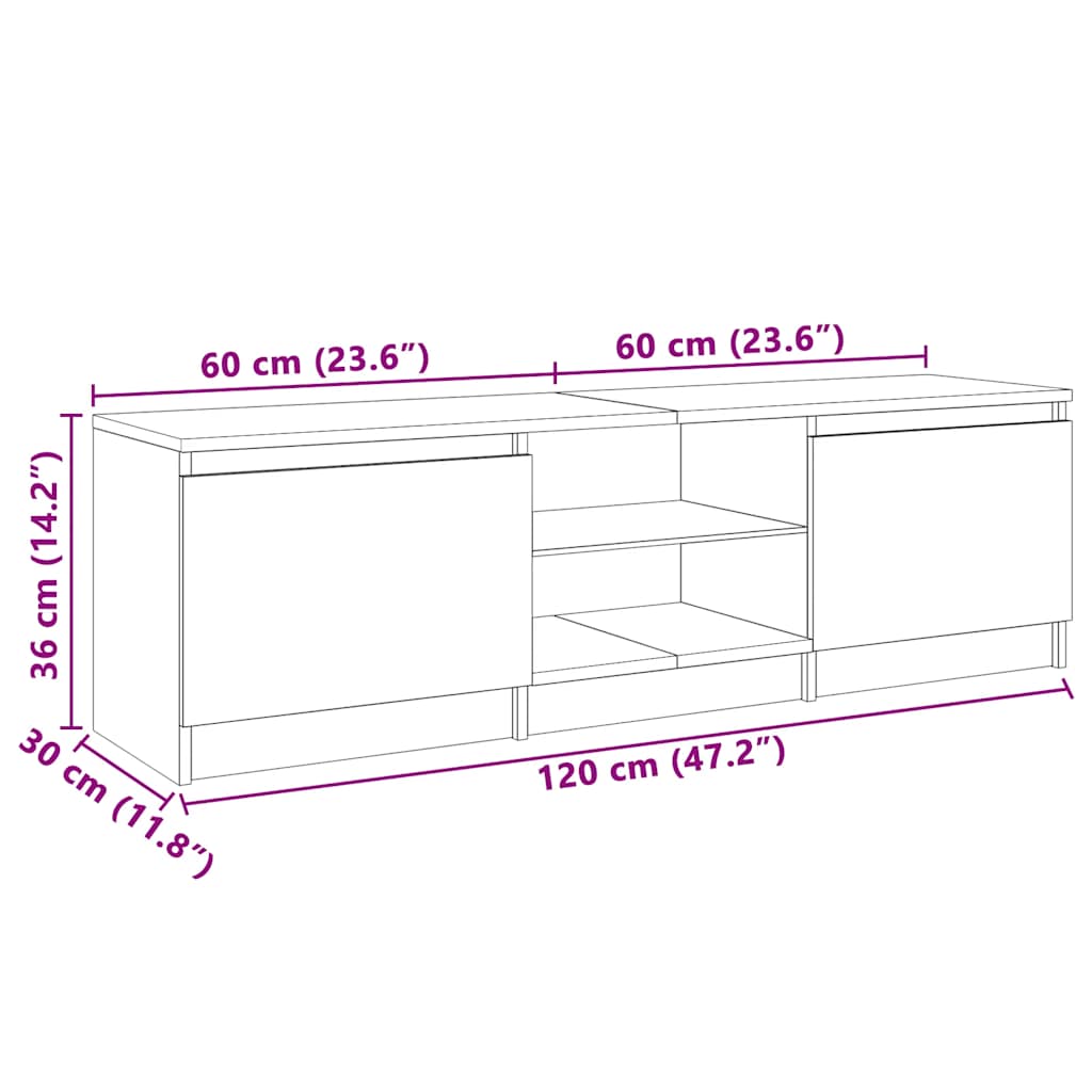 TV Cabinet with LED Lights White 120x30x36 cm