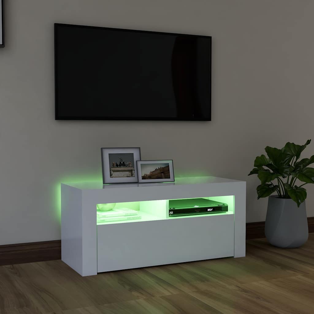 TV Cabinet with LED Lights White 90x35x40 cm
