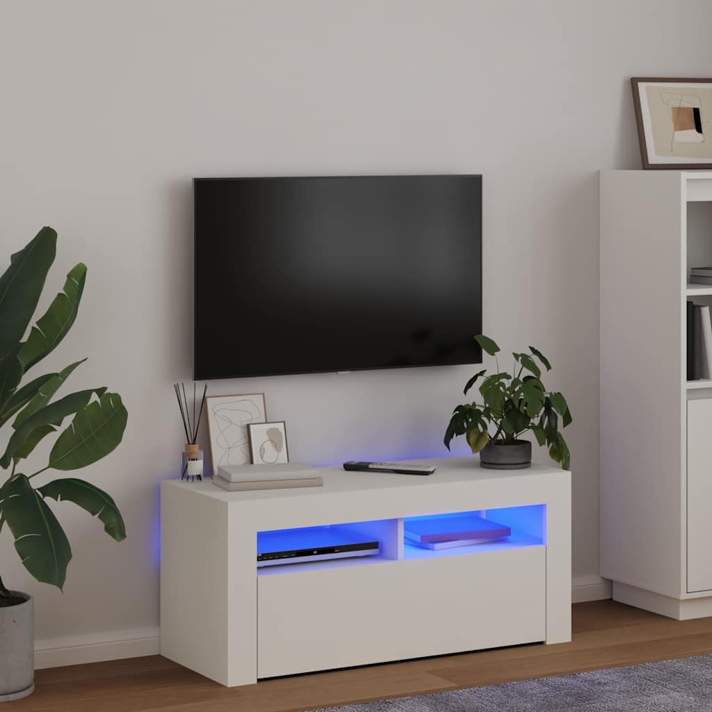 TV Cabinet with LED Lights White 90x35x40 cm