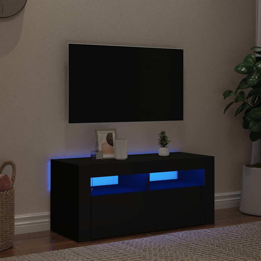 TV Cabinet with LED Lights Black 90x35x40 cm