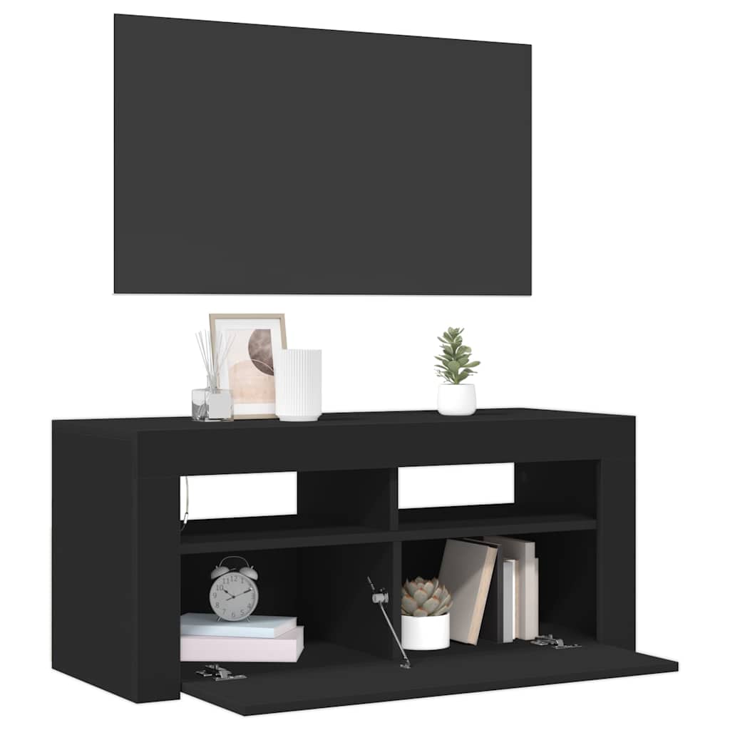 TV Cabinet with LED Lights Black 90x35x40 cm