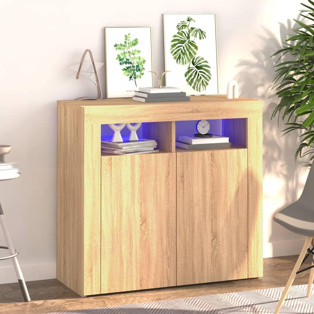 Sideboard with LED Lights Sonoma Oak 80x35x75 cm