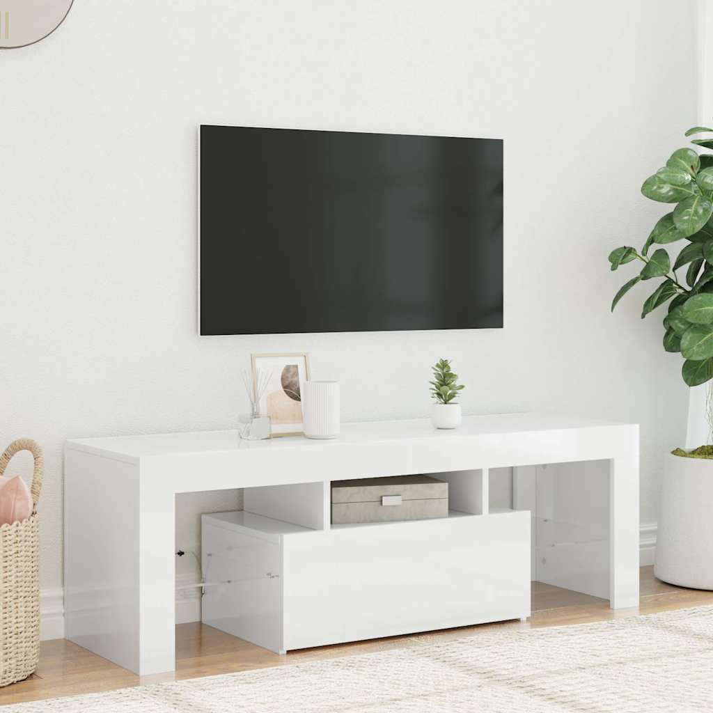 TV Cabinet with LED Lights High Gloss White 120x35x40 cm