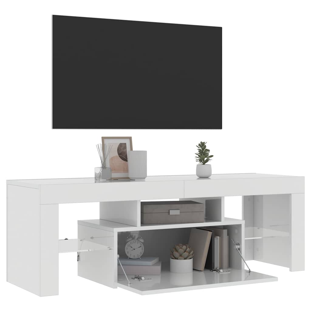 TV Cabinet with LED Lights High Gloss White 120x35x40 cm