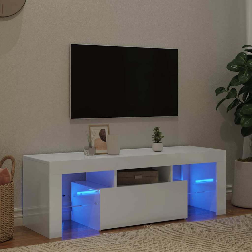 TV Cabinet with LED Lights High Gloss White 120x35x40 cm