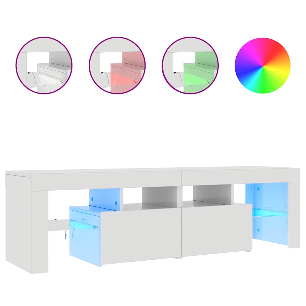 TV Cabinet with LED Lights High Gloss White 140x36.5x40 cm