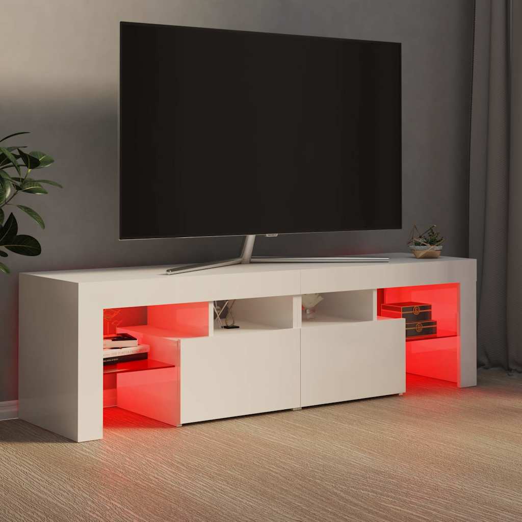 TV Cabinet with LED Lights High Gloss White 140x36.5x40 cm