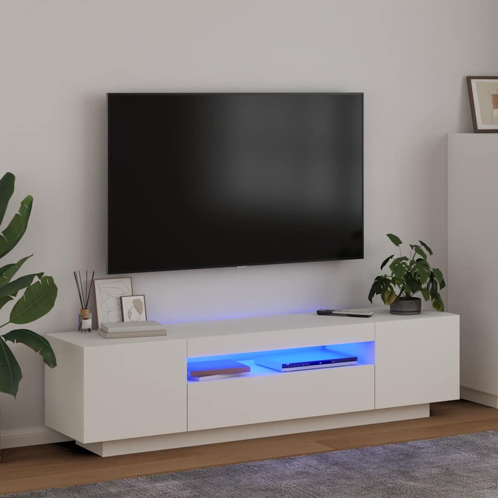 TV Cabinet with LED Lights White 160x35x40 cm