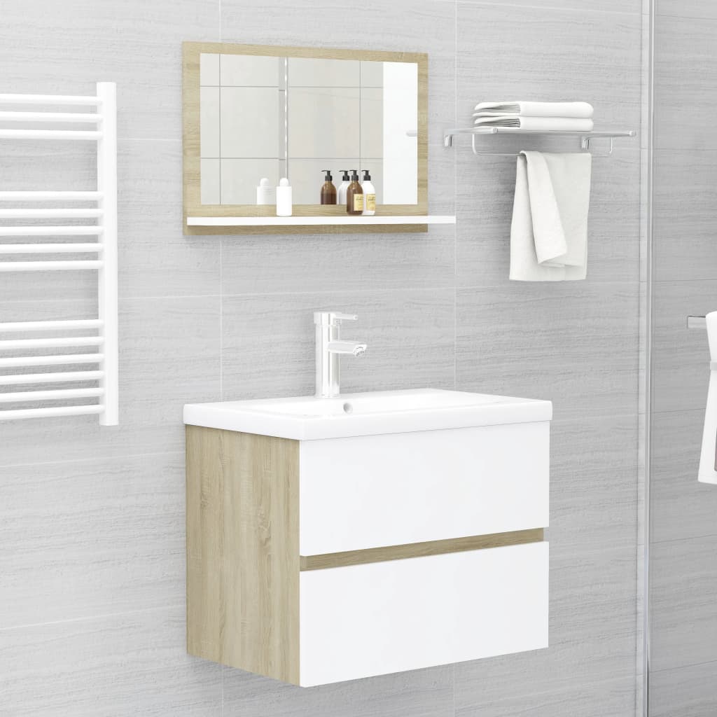 Bathroom Mirror White and Sonoma Oak 60x10.5x37 cm Engineered Wood