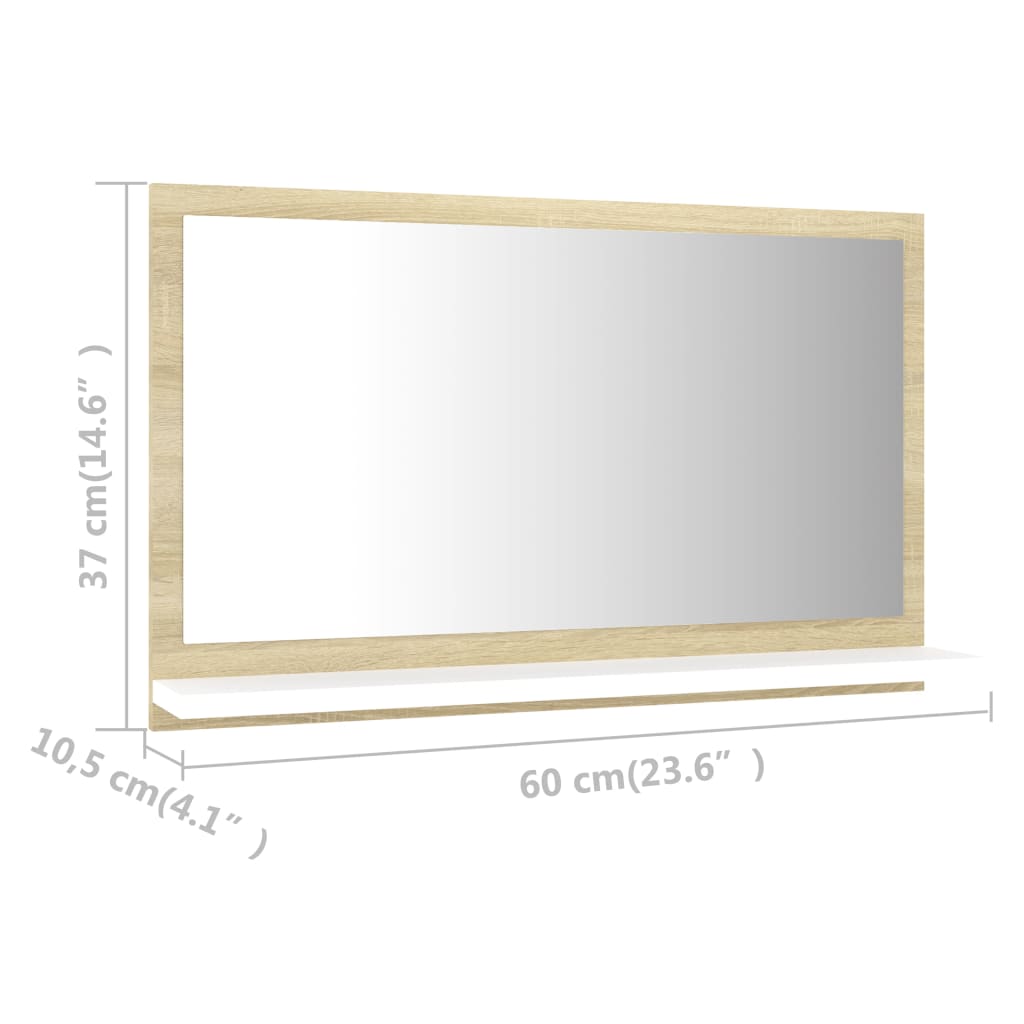 Bathroom Mirror White and Sonoma Oak 60x10.5x37 cm Engineered Wood