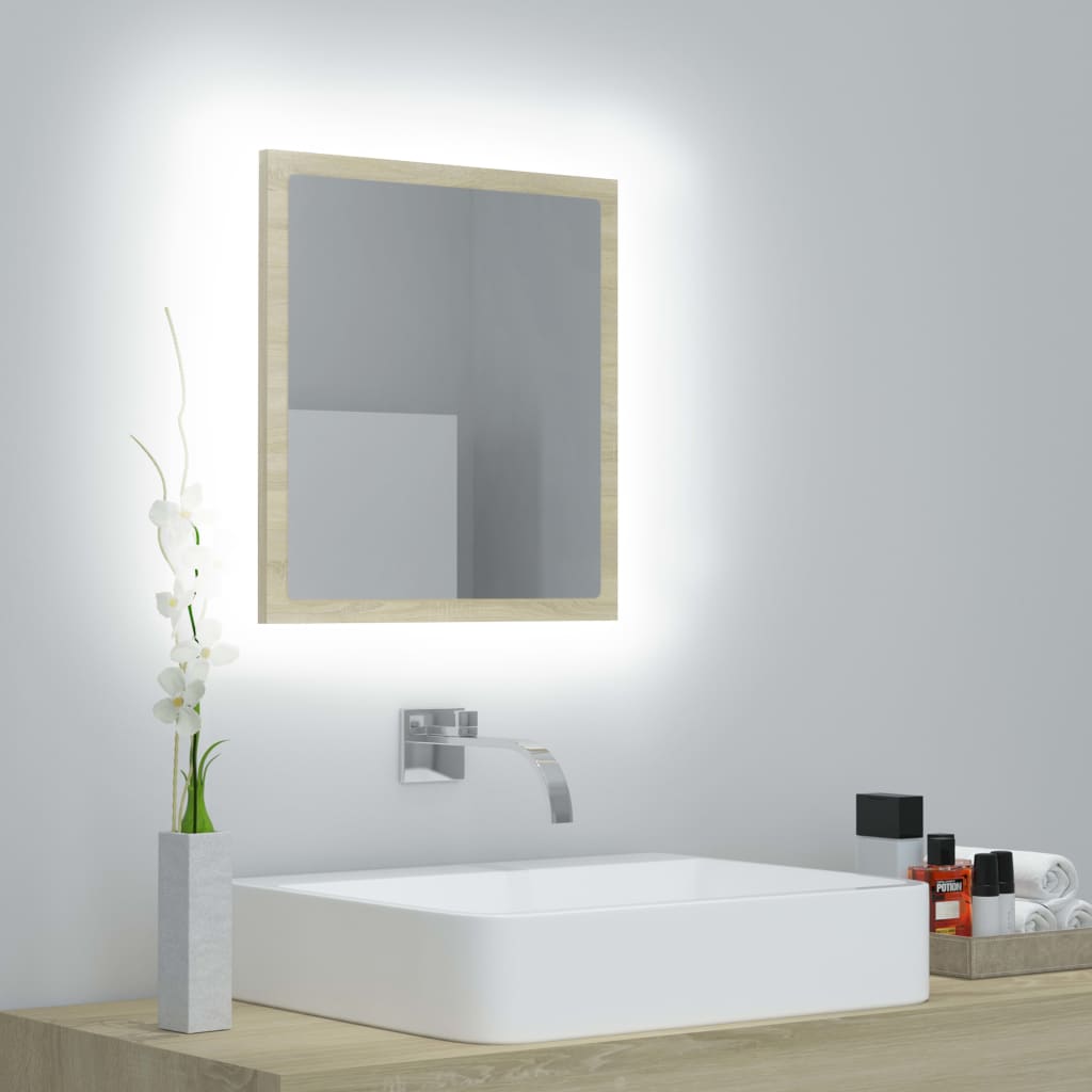 LED Bathroom Mirror Sonoma Oak 40x8.5x37 cm Acrylic