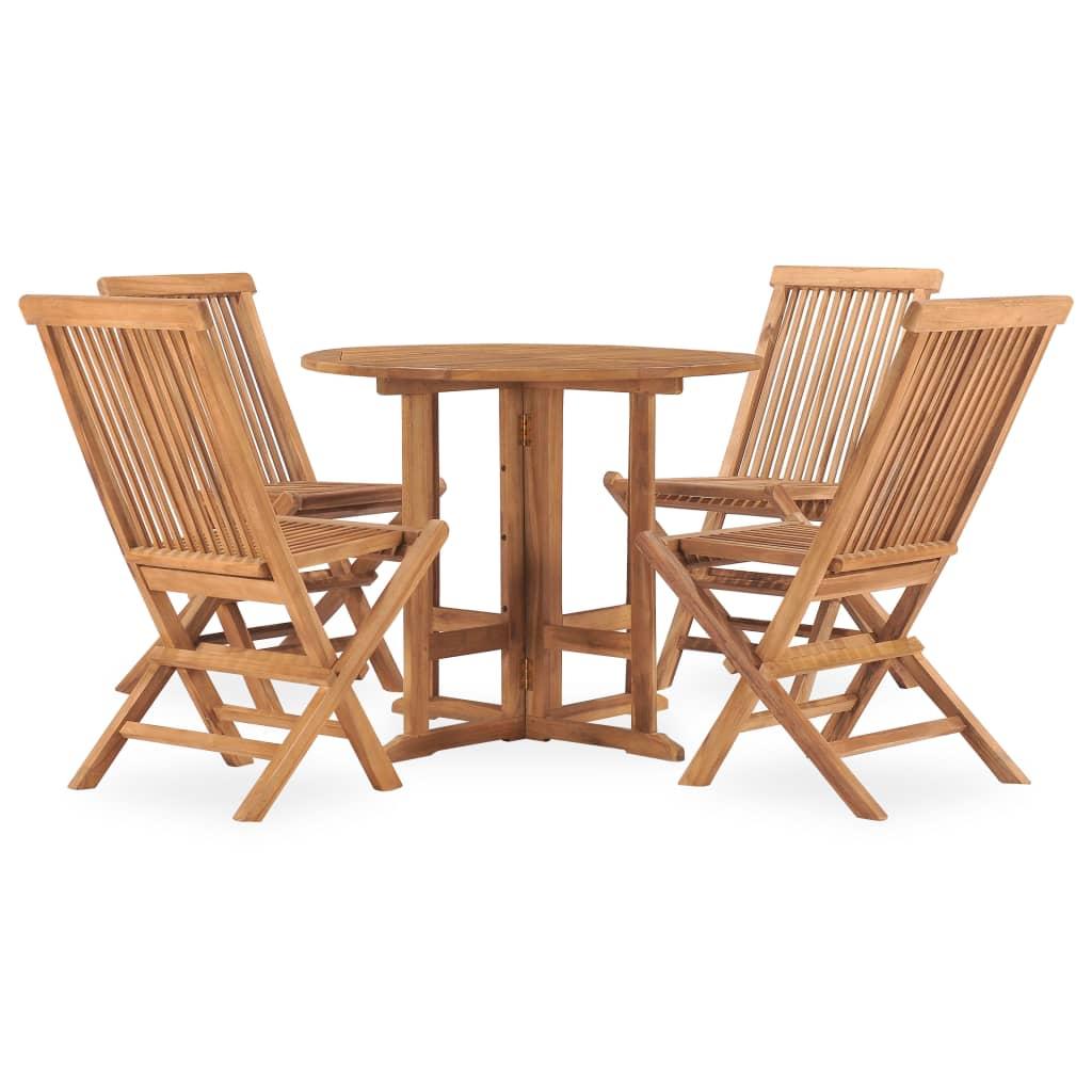 5 Piece Folding Outdoor Dining Set Solid Teak Wood