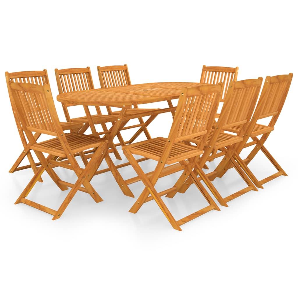 9 Piece Folding Garden Dining Set Solid Wood Acacia