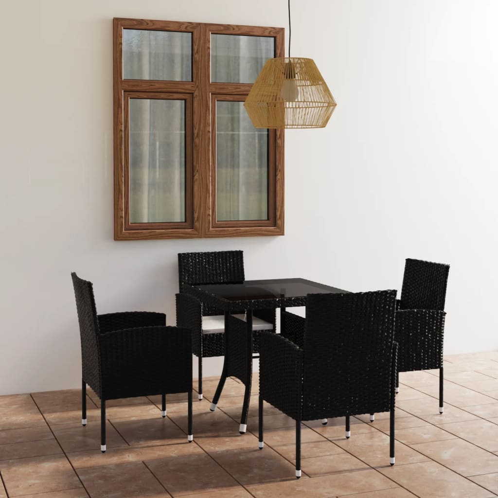 5 Piece Garden Dining Set Poly Rattan Black