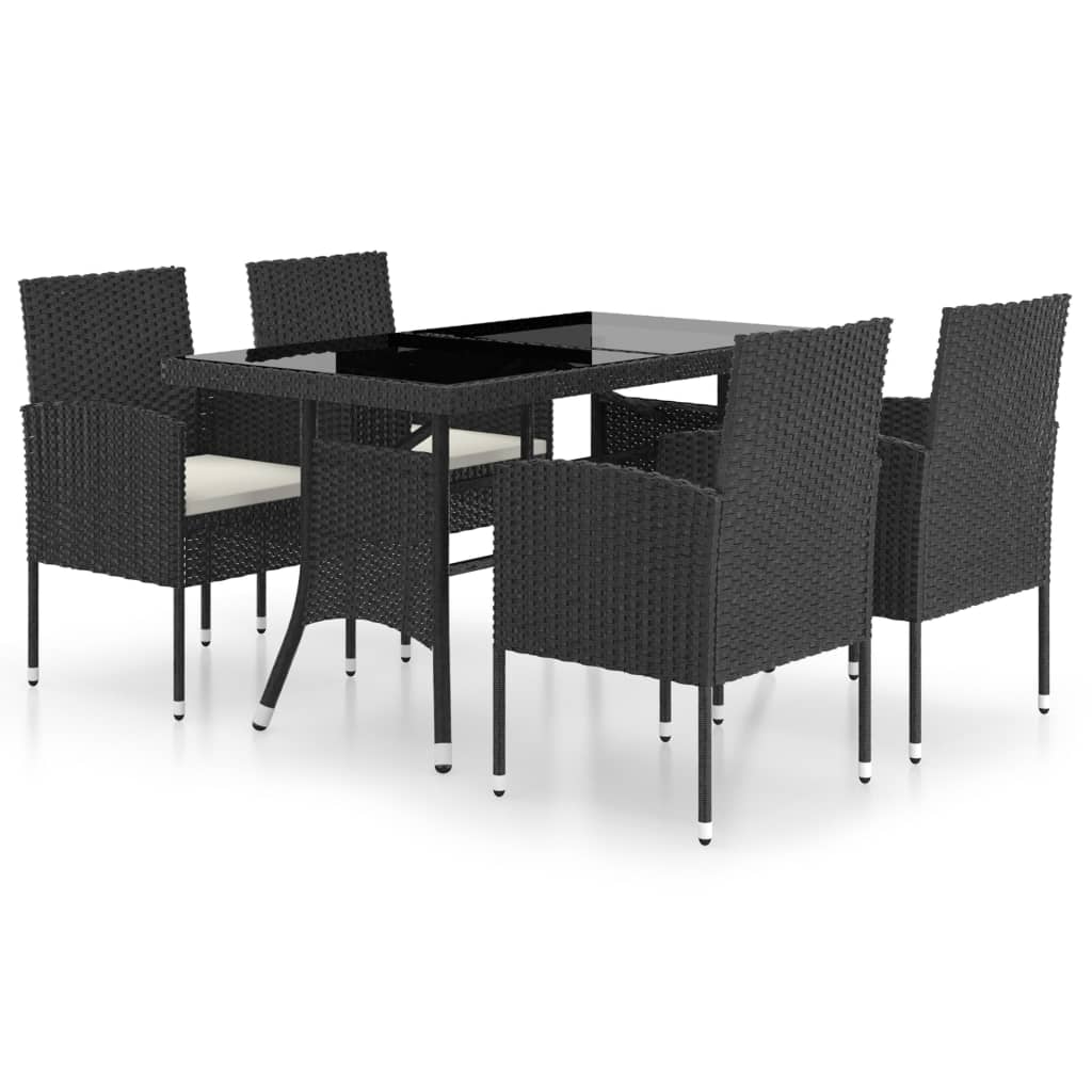 5 Piece Garden Dining Set Poly Rattan Black