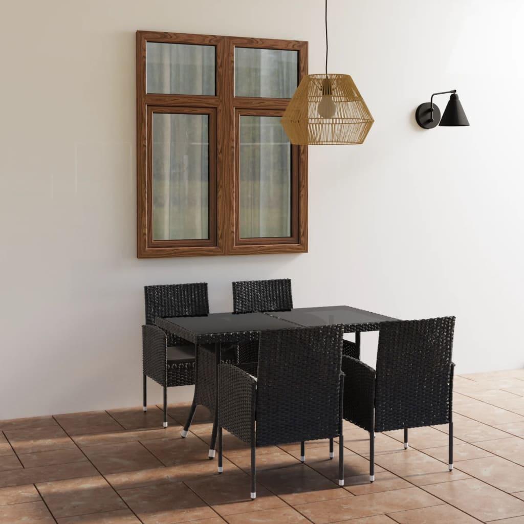 5 Piece Garden Dining Set Poly Rattan Black