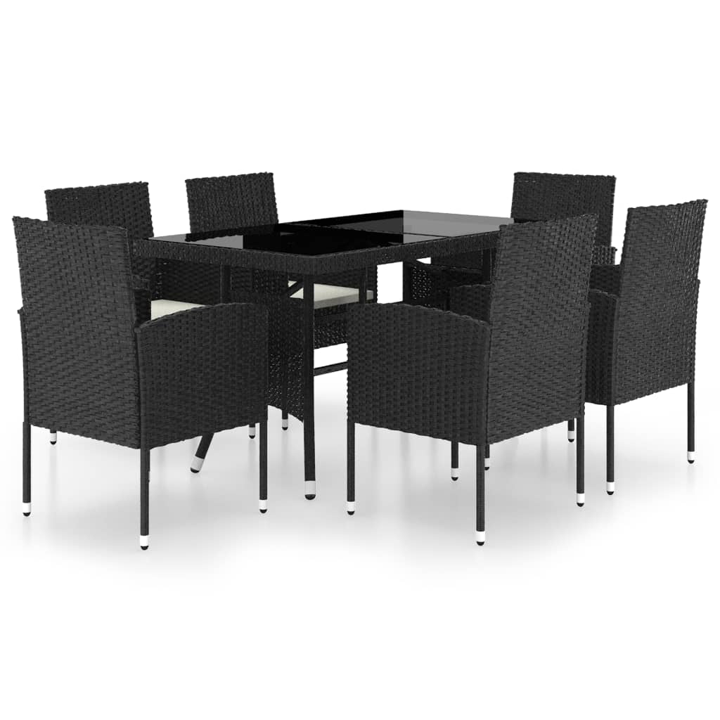 7 Piece Garden Dining Set Poly Rattan Black