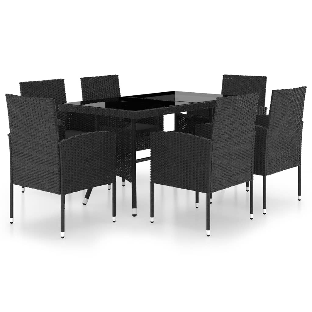 7 Piece Garden Dining Set Poly Rattan Black