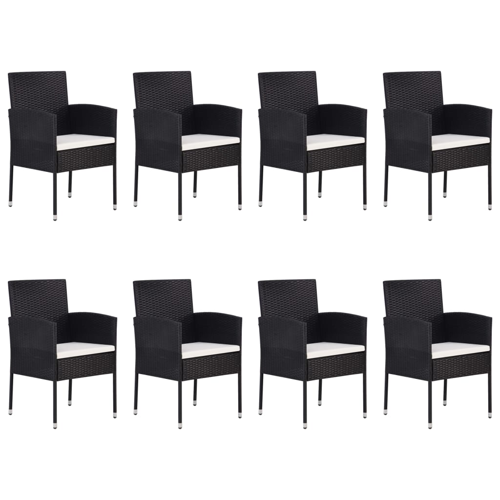 9 Piece Garden Dining Set Poly Rattan Black