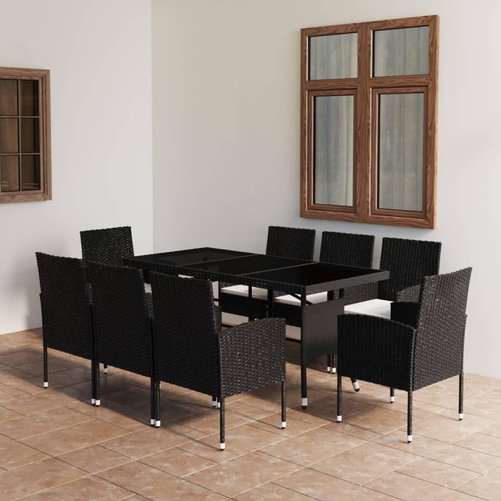 9 Piece Garden Dining Set Poly Rattan Black