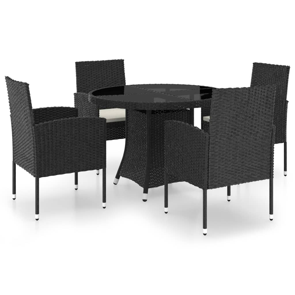 5 Piece Garden Dining Set Poly Rattan Black