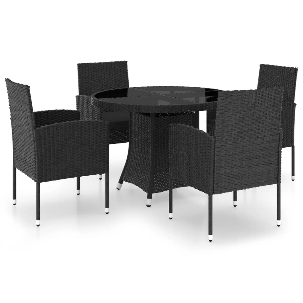 5 Piece Garden Dining Set Poly Rattan Black