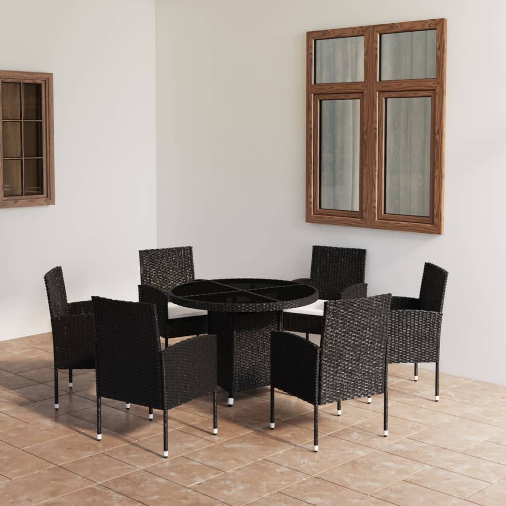 7 Piece Garden Dining Set Poly Rattan Black