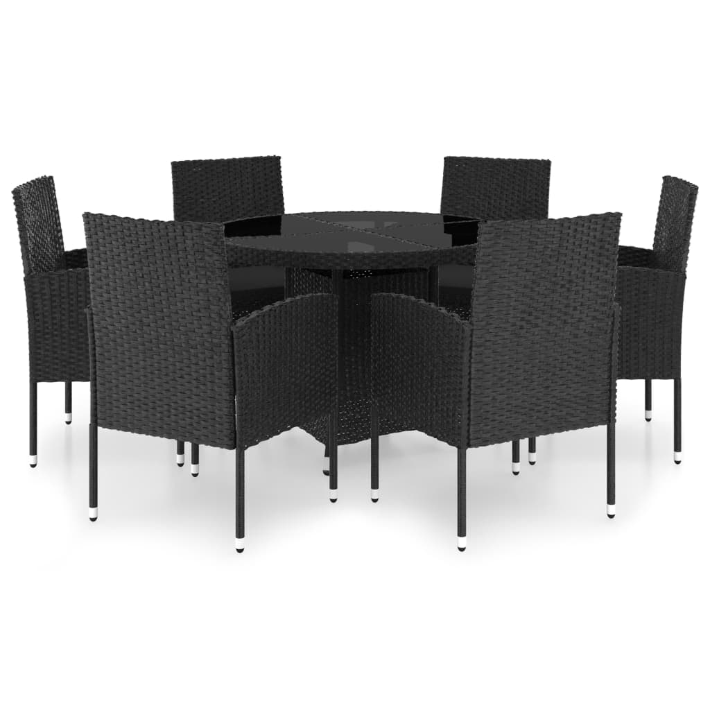 7 Piece Garden Dining Set Poly Rattan Black