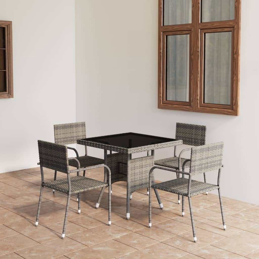 5 Piece Garden Dining Set Poly Rattan Grey