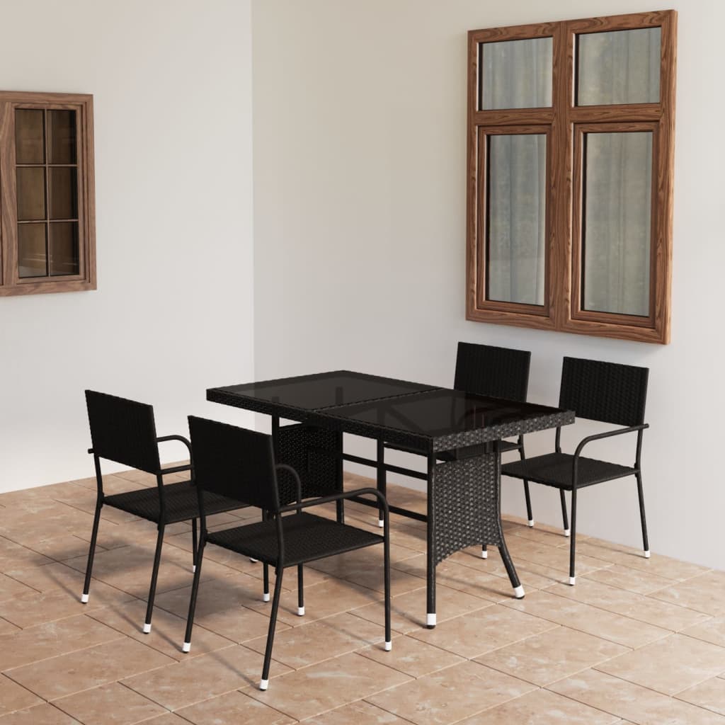 5 Piece Garden Dining Set Poly Rattan Black