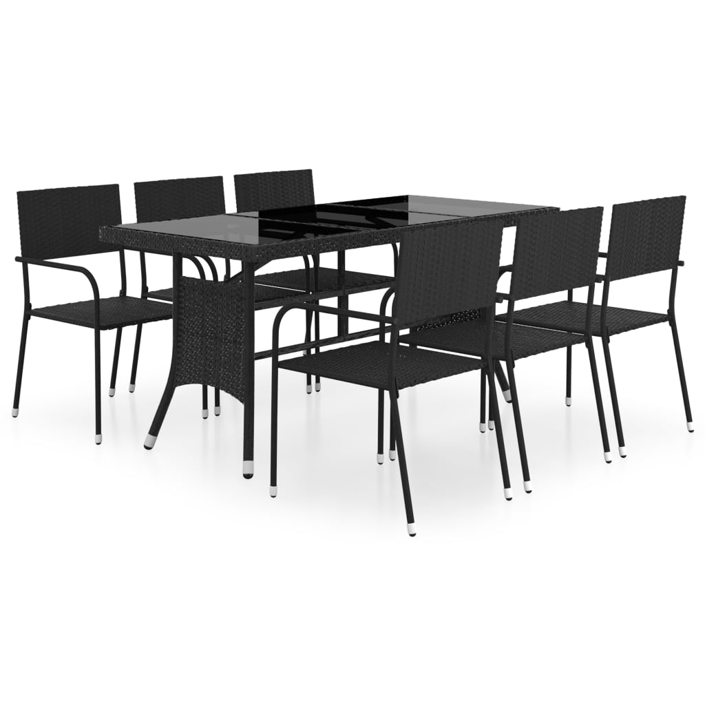 7 Piece Garden Dining Set Poly Rattan Black