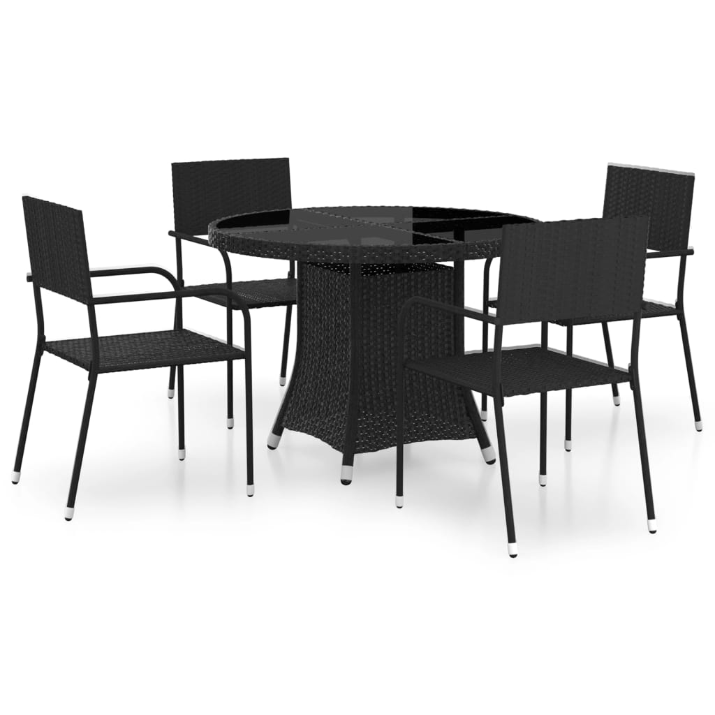 5 Piece Garden Dining Set Poly Rattan Black