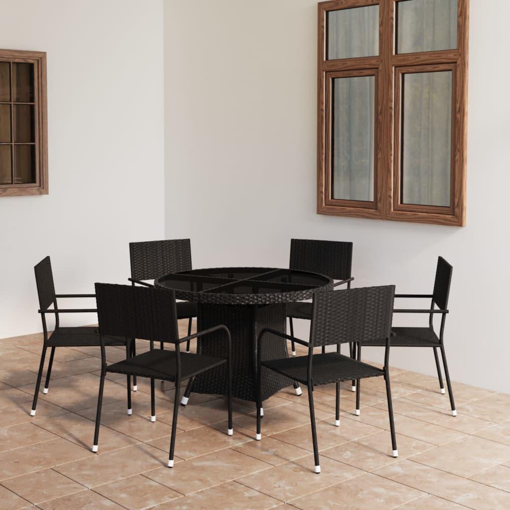 7 Piece Garden Dining Set Poly Rattan Black