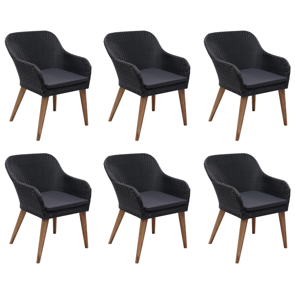 7 Piece Garden Dining Set Poly Rattan Black