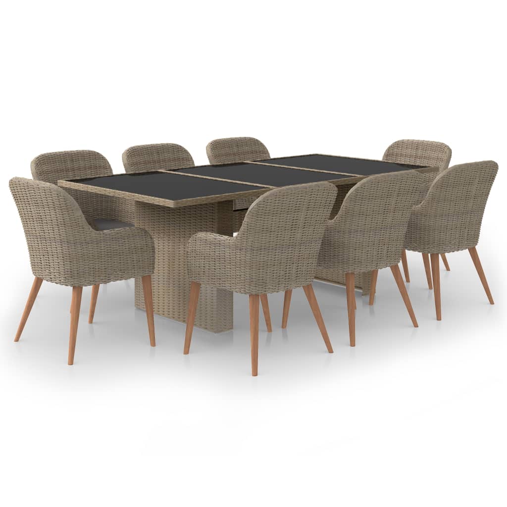 9 Piece Garden Dining Set Poly Rattan Brown